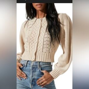 Astr Cream Button-Up Cardigan